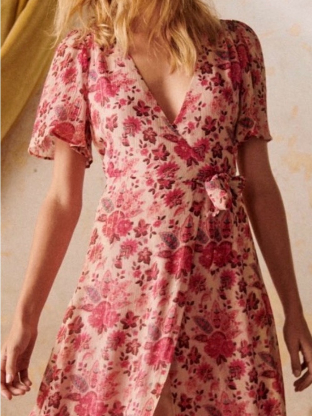 Sezane Sarah Robe - Pink Floral Wrap Midi Dress